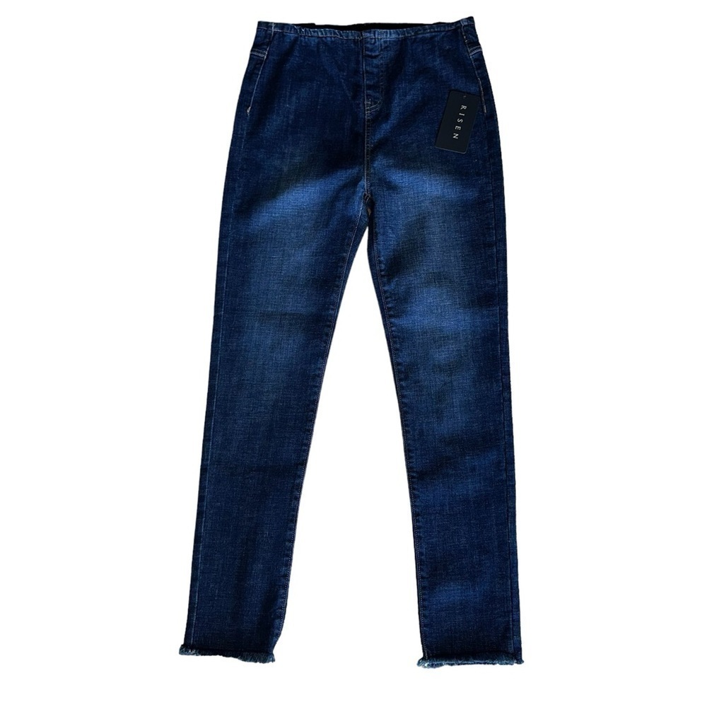 Risen Pull On High Rise Dark Wash Blue Denim Skinny Jeans Size Medium NWT - Picture 2 of 12